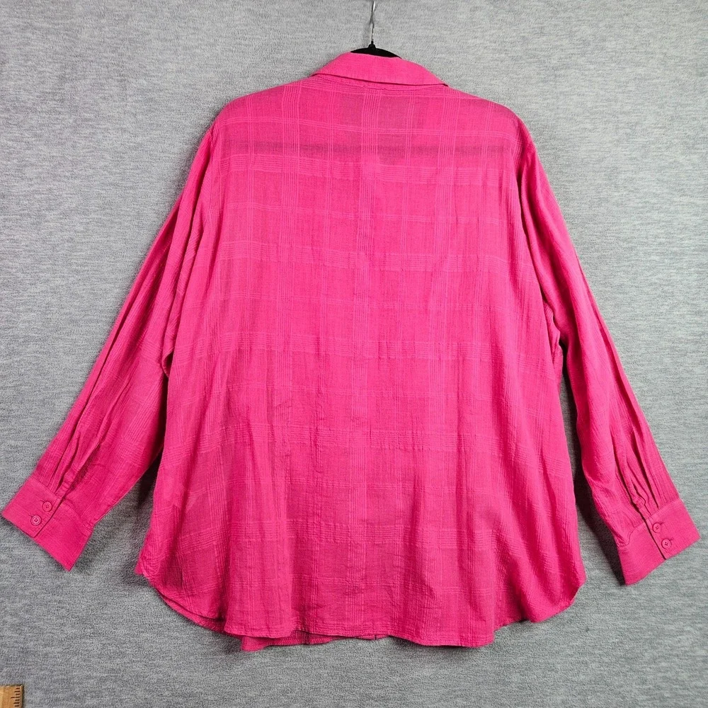 Talbots Plus Petite Women's 2XP Hot Pink Button Front Shirt Long Sleeve